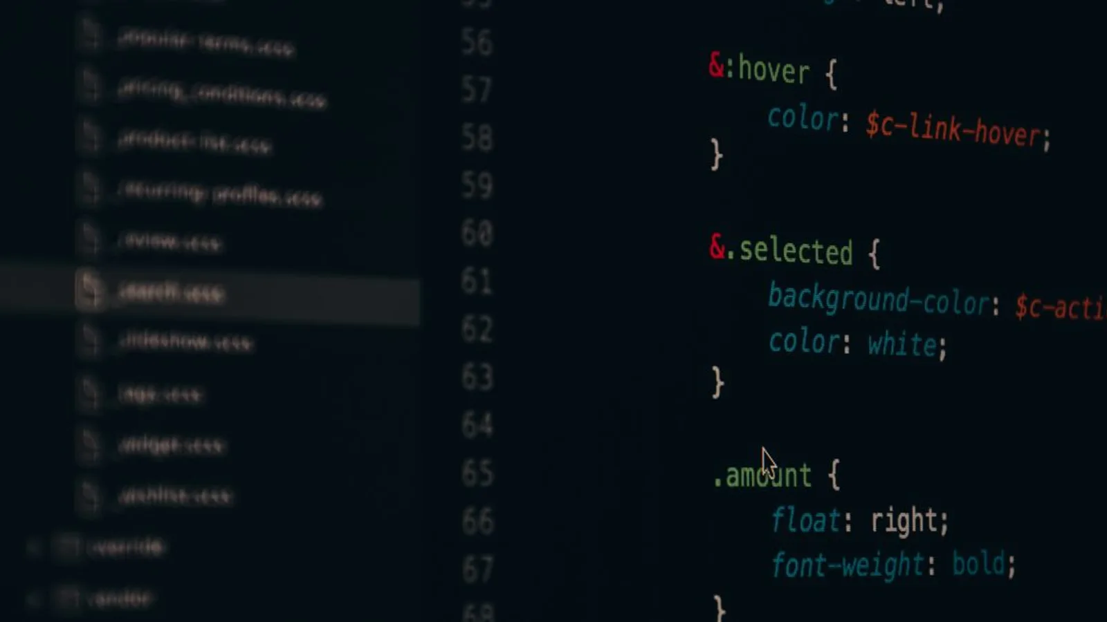 Close-up of colorful CSS code lines on a computer screen for web development.